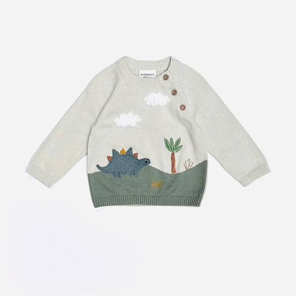 Dino Applique Button Baby Pullover Sweater (Organic)