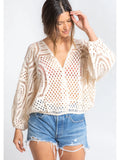 Long Sleeve Crochet Surplice Top