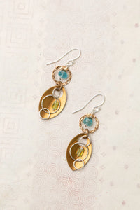 Thrive Italian Hammered Bronze, Blue Apatite, Peridot And Diamond Cut Sterling Silver Chain Dangles Cluster Earrings