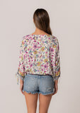 Bohemian Floral Ruched Sleeve Button Down Blouse