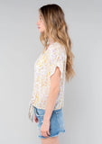 Floral Dolman Sleeve Button Down Tie Front Top