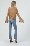 V Neck Flare Sleeve Light Weight Knit Pu