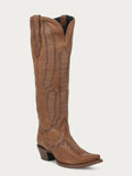 A5233 - WOMEN'S HONEY SERRATED PATTERN EMBROIDERY TALL TOP SNIP TOE COWBOY BOOT