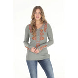 Embroidered Thermal Long Sleeve V-Neck