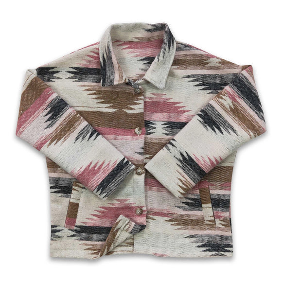 Aztec Cotton Pockets Baby Girls Flannel Button Up Shirt