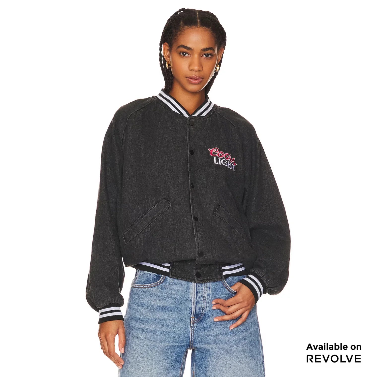 Coors Light Official Stadium Jacket Washed Black Denim Wild Skyes