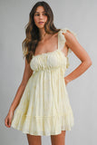 Eyelet Lace Ruffle Trim Shoulder Strap Babydoll Mini Dress