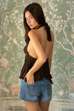 Lovelle Deep V-neck Babydoll Asymmetrical Lace Halter Top - Wild Skyes