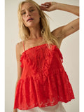 Floral Lace and Cotton Gauze Ruffled Babydoll Cami Top - Wild Skyes