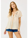 Blanket Stitch Embroidered Gauze Top - Wild Skyes