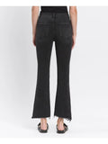 High Rise Raw Step Hem Black Crop Flare Jeans