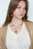 Espresso 16.5-18.5" Organic Hammered Ring With Mandala Charm And Antique Brass Leaves Cluster Necklace