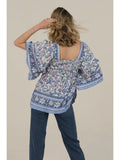 Smocked Bust Ruffle Sleeve Printed Blouse - Wild Skyes