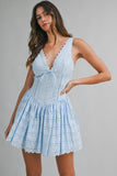 Floral Eyelet Deep V Neckline Scallop Trim Mini Dress - Wild Skyes