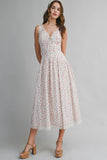 Floral Printed Lace Deep V-neck Trim Midi Dress