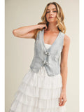 Double Buckle Frayed Denim Vest
