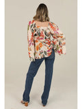 V Neck Wide Bell Sleeve Floral Print Top - Wild Skyes