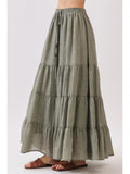 Tiered Coconut Tie Detail Maxi Skirt