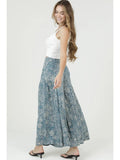 Printed Wide Leg Pants with Elastic Drawstring Waist - Wild Skyes