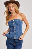 Denim Button Down Peplum Hem Corset Top
