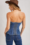Denim Button Down Peplum Hem Corset Top