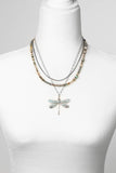Wisdom Within 16.5-18.5" Czech Glass, Caribbean Calcite Shell With Patina Dragonfly Pendant Multistrand Necklace - Wild Skyes
