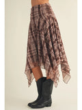 Shirred Yoke Geometric Plaid Skirt - Wild Skyes