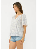 Embroidered Lace Trim Raglan V-Split Neck Top - Wild Skyes
