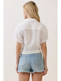 Front Twist Collared Short Sleeve Crop Top