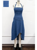 Stretch Denim Halter Midi Dress