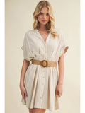 Dolman Sleeve Belted Button-Front Dress - Wild Skyes