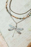 Wisdom Within 16.5-18.5" Czech Glass, Caribbean Calcite Shell With Patina Dragonfly Pendant Multistrand Necklace - Wild Skyes