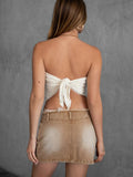 Wren Boho Western Stretch Lace Strapless Self-Tie Scarf Top - Wild Skyes