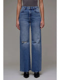 Medium Wash Knee Distressed High Rise Comfort Flare - Wild Skyes