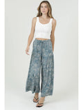 Printed Wide Leg Pants with Elastic Drawstring Waist - Wild Skyes