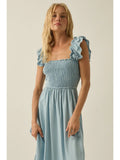 Tencel Denim Smocked Tiered Ruffle Midi Dress - Wild Skyes
