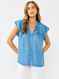 Tencel Flutter Sleeve Button-Down Top