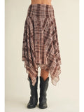 Shirred Yoke Geometric Plaid Skirt