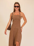 Stretch Denim Halter Midi Dress