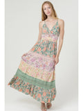 Mixed Print Lace Trim Twist Front Maxi Dress - Wild Skyes