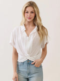 Front Twist Collared Short Sleeve Crop Top