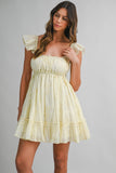 Eyelet Lace Ruffle Trim Shoulder Strap Babydoll Mini Dress