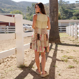 V-Neck Patchwork Tiered Sleeveless Jhabla Moss Color Top
