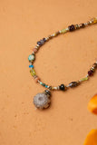 Thrive 17-19" Labradorite Czech Glass, Sunstone Moonstone, Chyrsocolla With Detailed Hill Tribe Silver Puffed Spiral Flower Simple Necklace - Wild Skyes