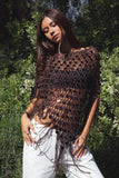 Lunara Sequin Open Crochet Fringe Knit Poncho