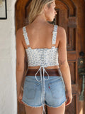 Colynne Pointelle Floral Knit Top Adjustable Back Bustier - Wild Skyes