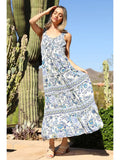 V Neck Smocked Bodice Ruffle Straps Maxi Dress - Wild Skyes