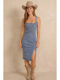 Rodeo Night Out Midi Stretchy Denim Dress - Wild Skyes