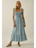 Tencel Denim Smocked Tiered Ruffle Midi Dress - Wild Skyes