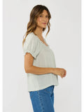 Ruffle Neck Puff Sleeve Pintuck Top - Wild Skyes